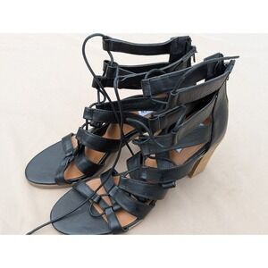 STEVE MADDEN Dayyna Leather Strappy Ankle Lace Up‎ Sandals Size 10M Chunky Heel
